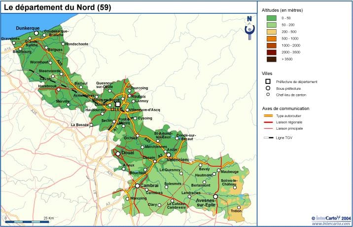 topografisk kart over Lille